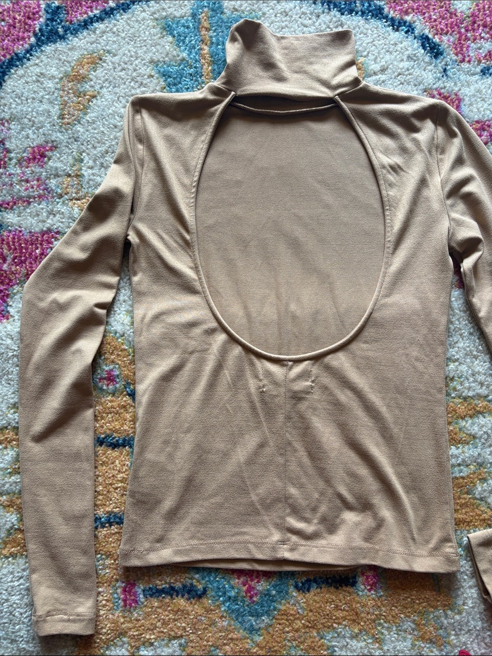 Urban Outfitters Open-Back Long Sleeve Turtleneck Top in Camel